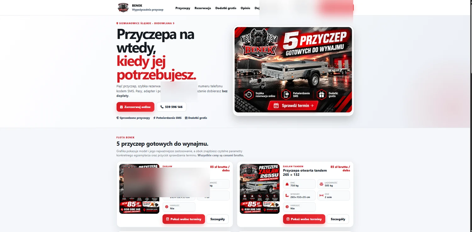 Zanonimizowany podgląd realizacji BENEK Przyczepy